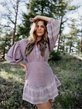 SAYLOR Lilac Malka Patterned Puff-Sleeve Dress